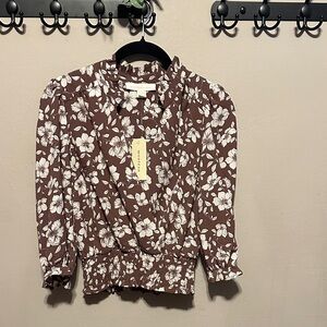 Monteau Brown and White Floral Blouse